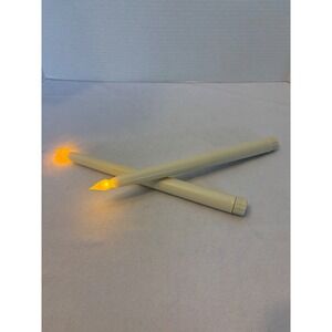 Set of 2 Battery Operated LED Taper Candles Ivory FlamelessFlickering AmberLight